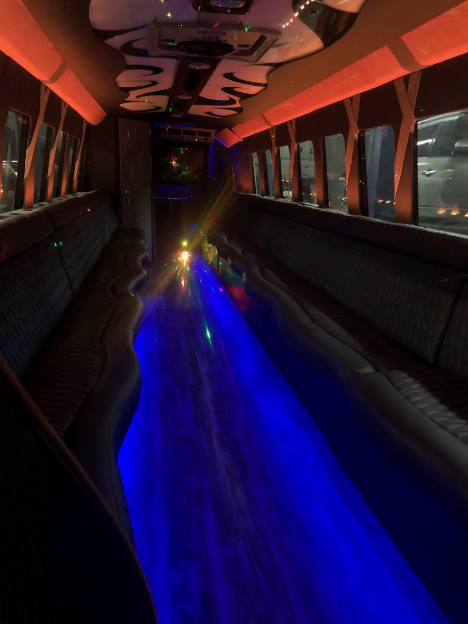 Party bus interior – EMT group transportation Dallas Fort Worth