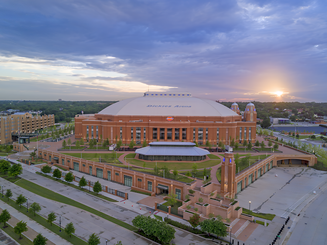 Dickies Arena in Fort Worth, Texas at sunset — EMT Limo black car service