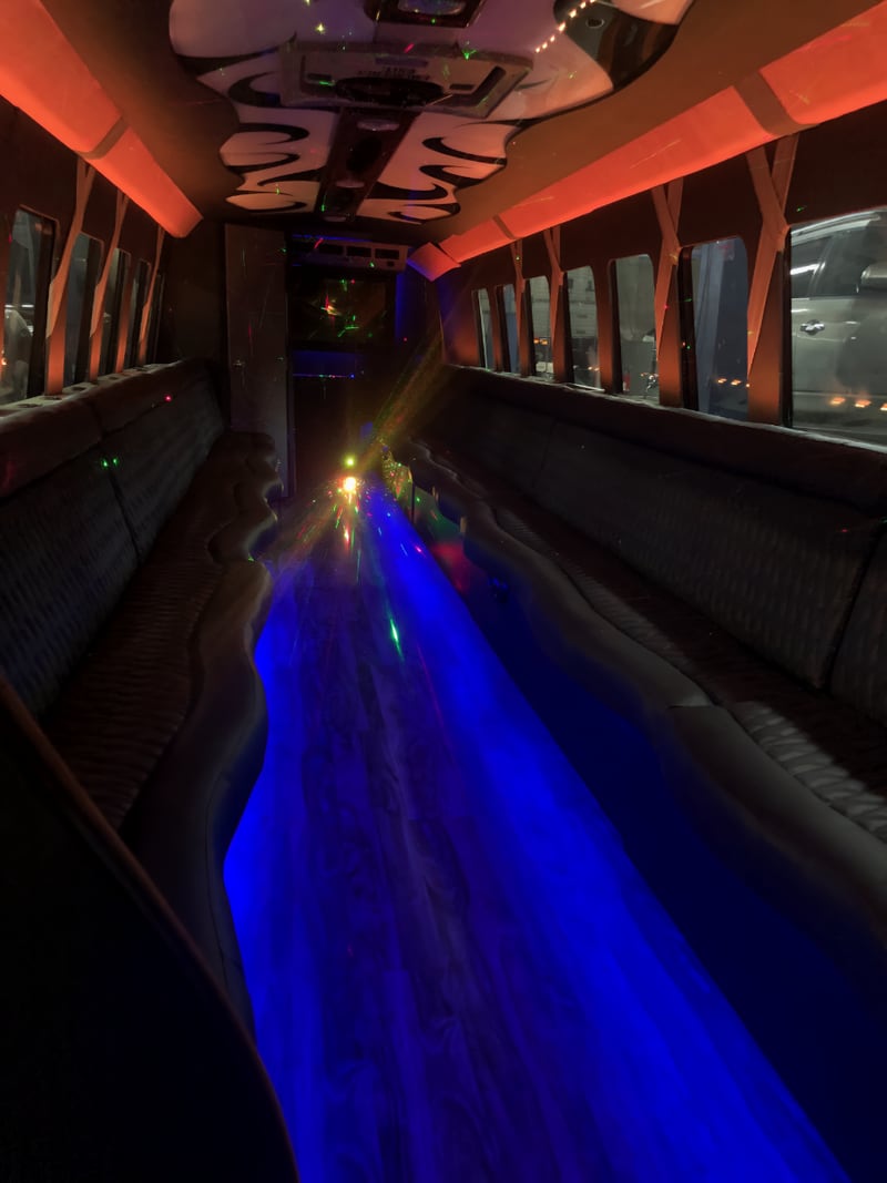Party bus interior – EMT group transportation Dallas Fort Worth