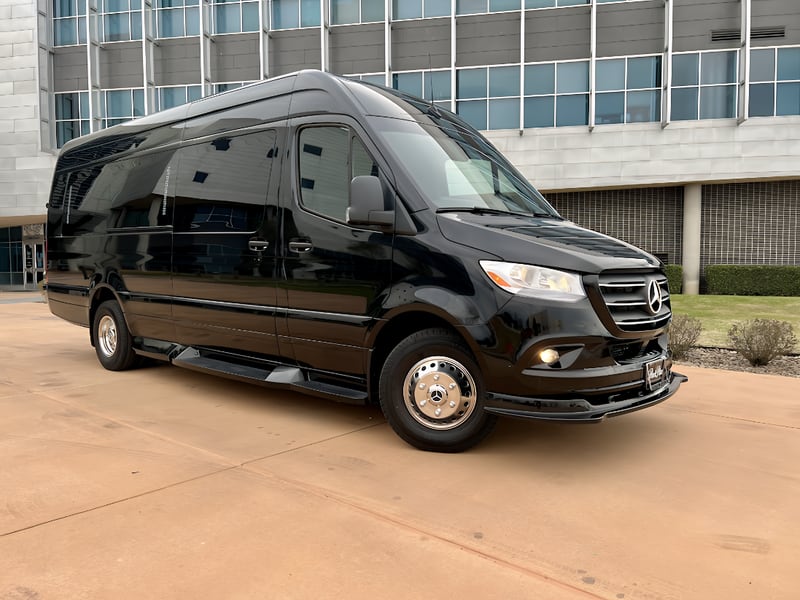 Black EMT Limo limousine Sprinter for Grapevine wine tours, weddings and group outings