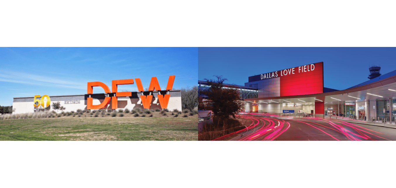 view of DFW Airport and Dallas Love Field Airport, major airports serving the Dallas-Fort Worth area.